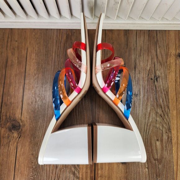 Asos Hanson Womens Sz 9 White Colorful Rainbow Jelly Clear Block Heeled Sandals - Picture 6 of 10
